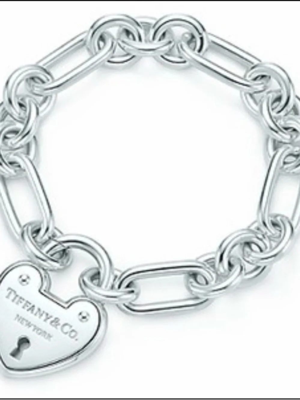Tiffany & Co. Sterling Silver Heart lock padlock Tag Link Bracelet 8” long charm - Picture 1 of 6